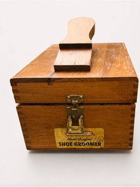 Vintage Hand Crafted Shoe Groomer Box - Natural Wood Finish